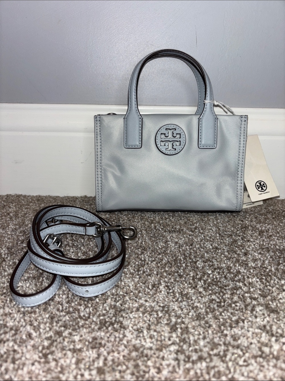NWT Tory Burch Ella Mini Nylon Tote in Powder Blue
